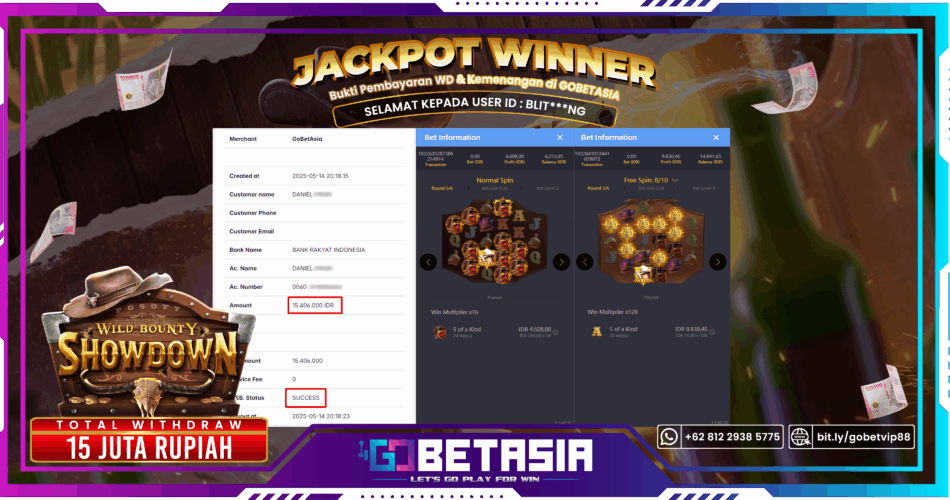 Bukti pembayaran Jackpot di GOBETASIA
