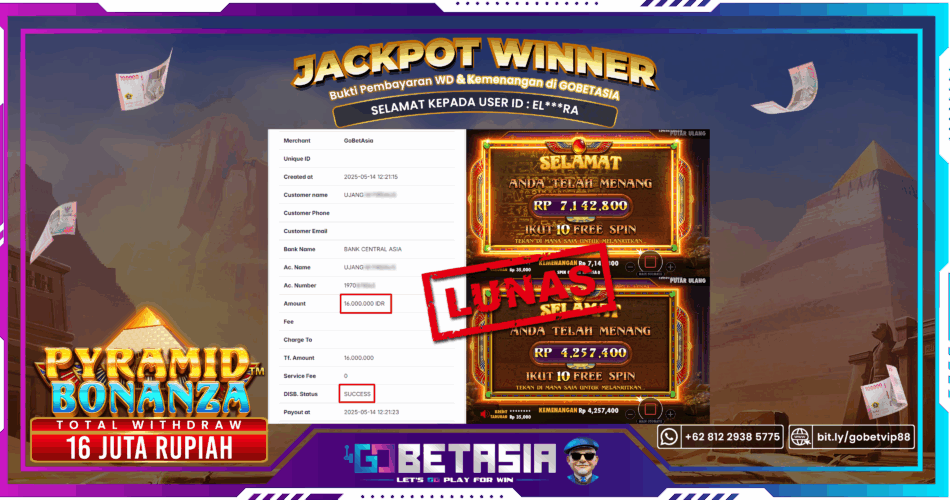 Bukti pembayaran Jackpot di GOBETASIA