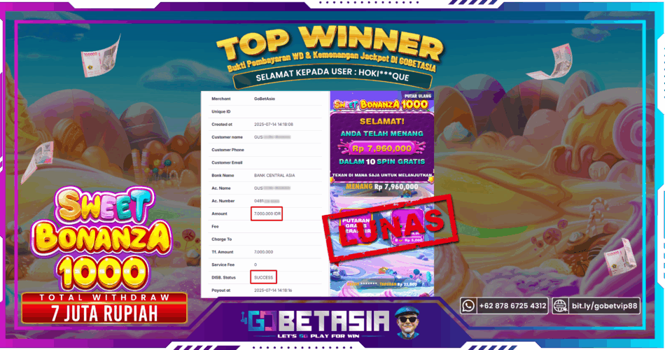 Bukti pembayaran Jackpot di GOBETASIA
