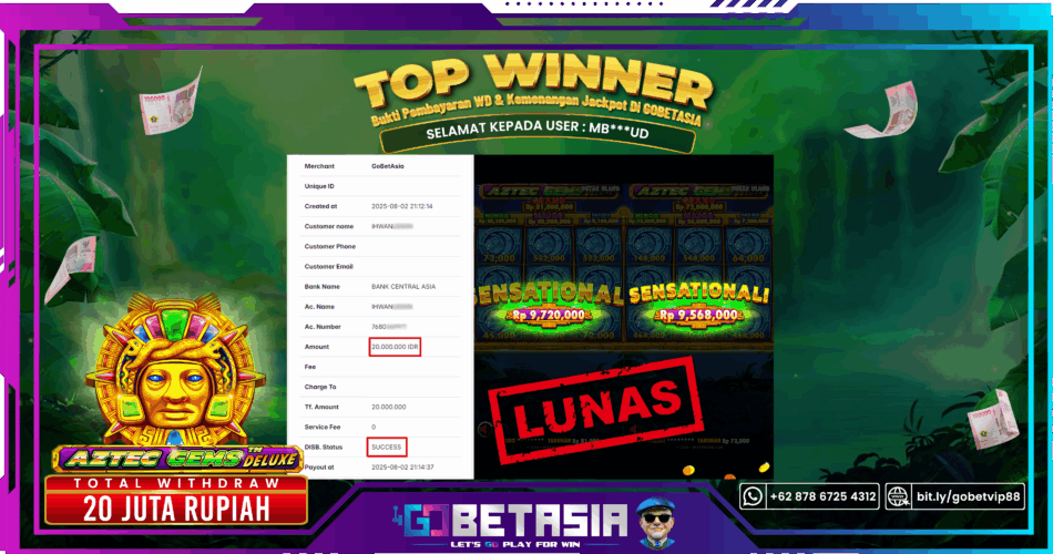 Bukti pembayaran Jackpot di GOBETASIA