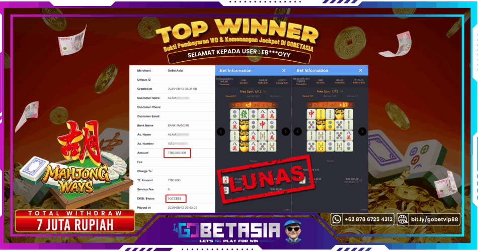 Bukti pembayaran Jackpot di GOBETASIA