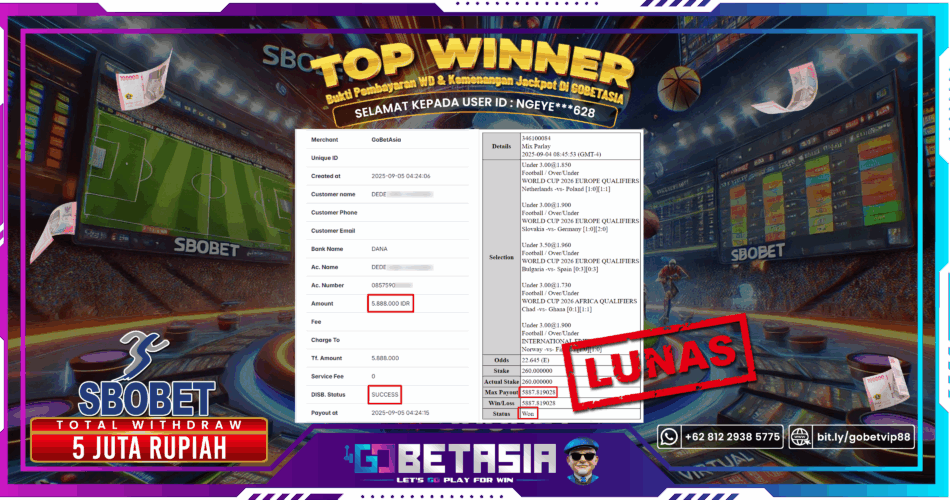 Bukti pembayaran Jackpot di GOBETASIA