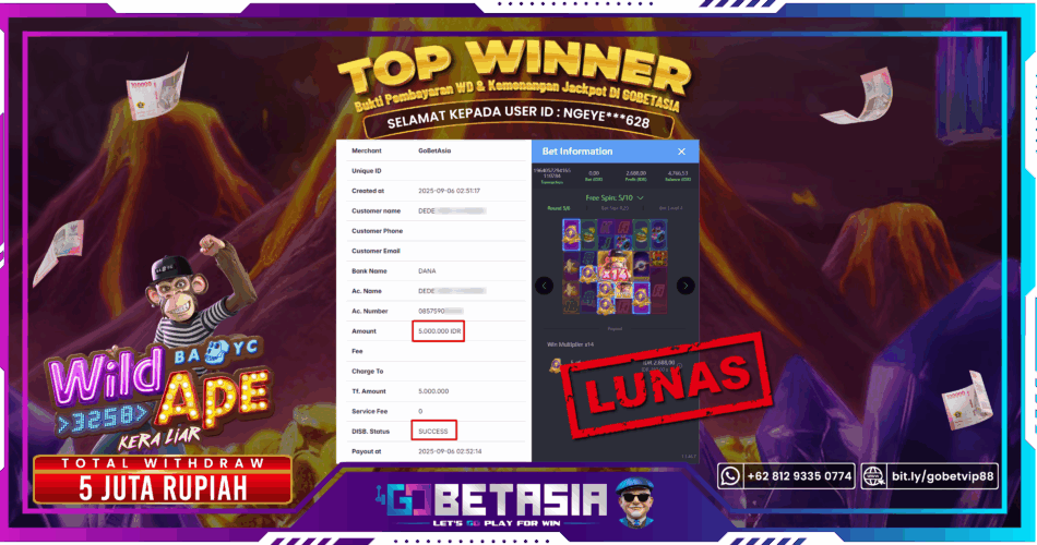 Bukti pembayaran Jackpot di GOBETASIA