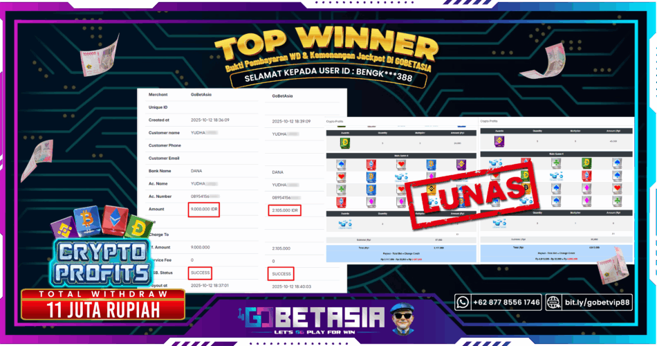 Bukti pembayaran Jackpot di GOBETASIA