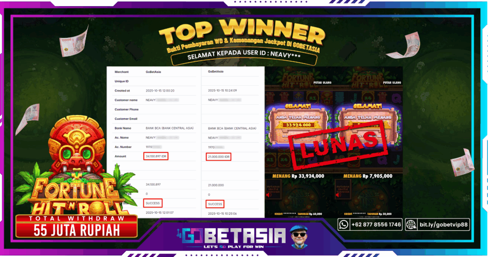 Bukti pembayaran Jackpot di GOBETASIA