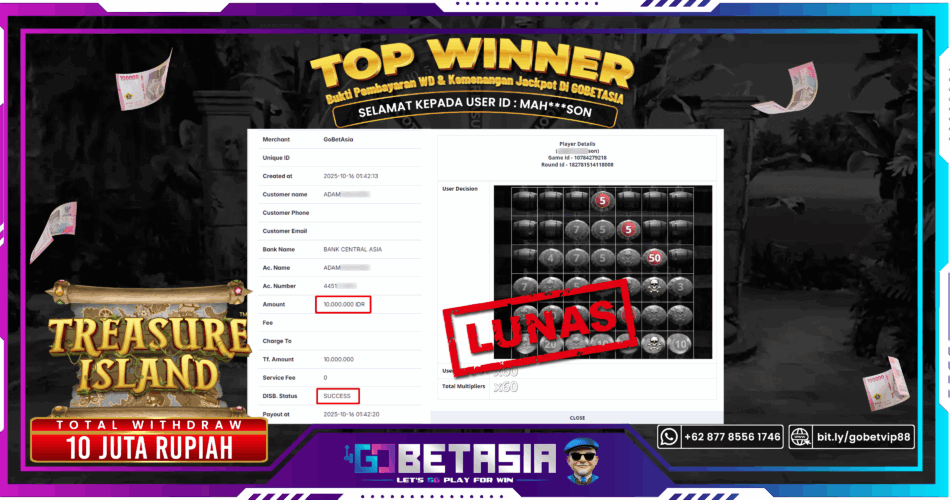 Bukti pembayaran Jackpot di GOBETASIA