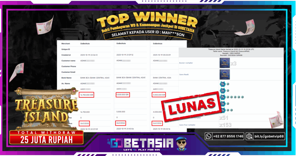 Bukti pembayaran Jackpot di GOBETASIA