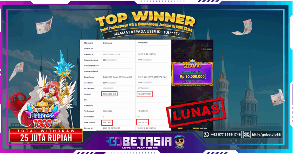 Bukti pembayaran Jackpot di GOBETASIA