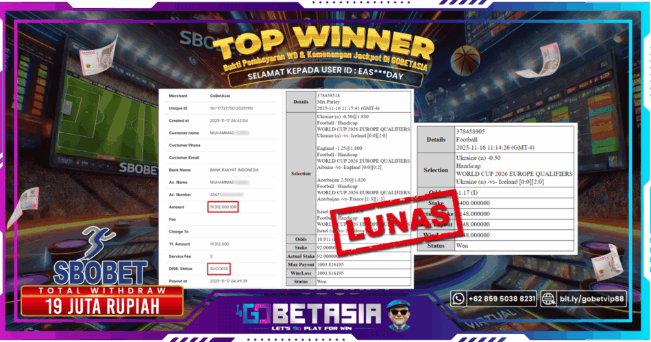 Bukti pembayaran Jackpot di GOBETASIA