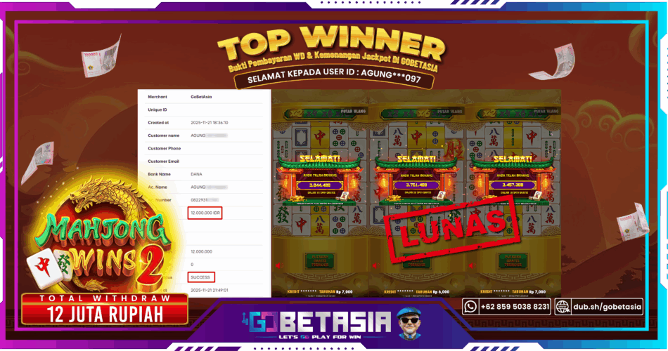 Bukti pembayaran Jackpot di GOBETASIA