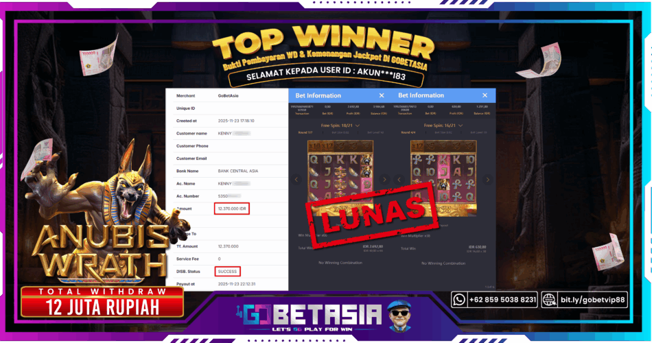 Bukti pembayaran Jackpot di GOBETASIA