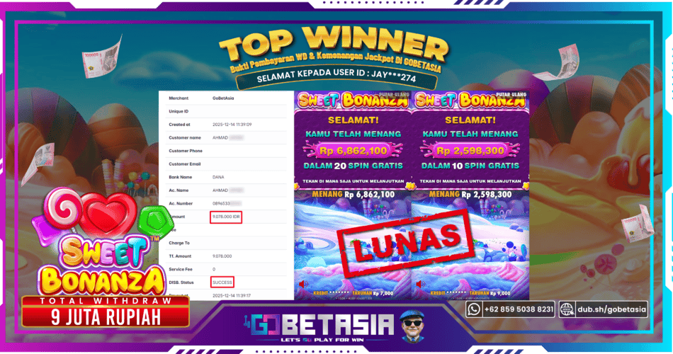 Bukti pembayaran Jackpot di GOBETASIA