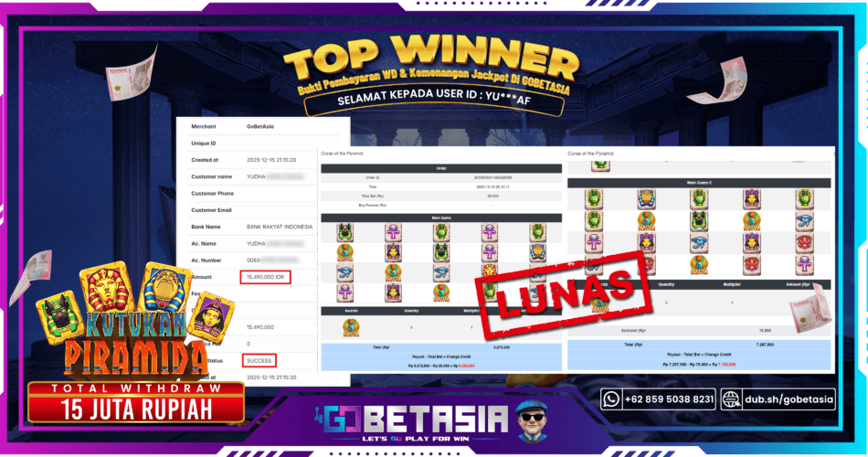 Bukti pembayaran Jackpot di GOBETASIA