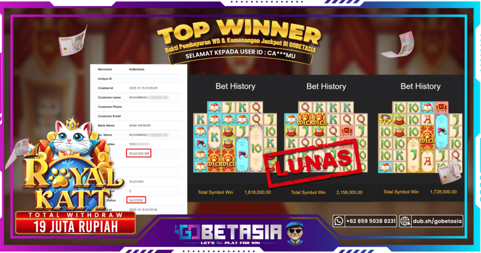Bukti pembayaran Jackpot di GOBETASIA