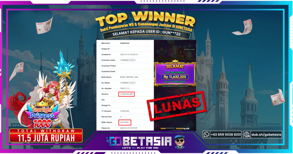 Bukti pembayaran Jackpot di GOBETASIA