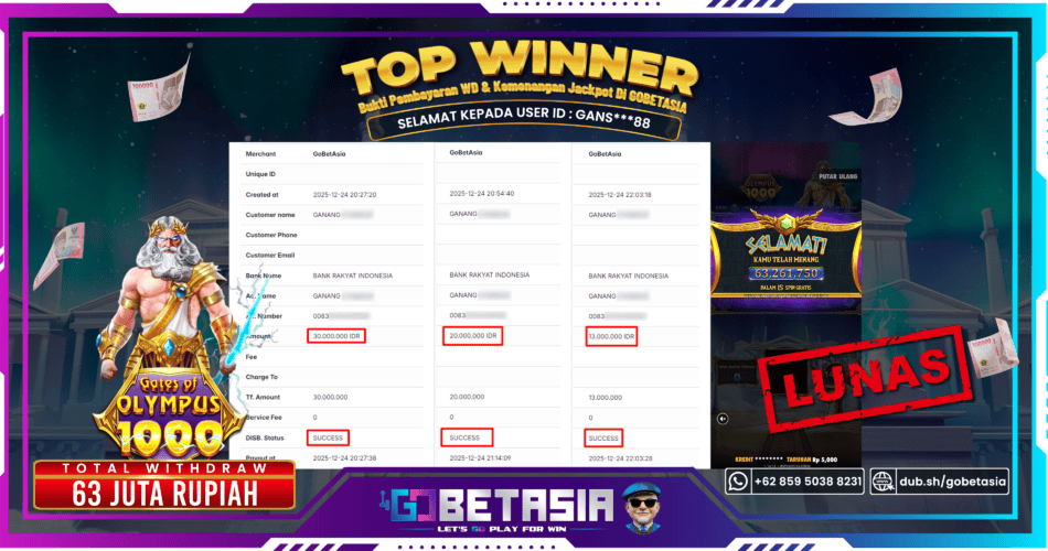 Bukti pembayaran Jackpot di GOBETASIA
