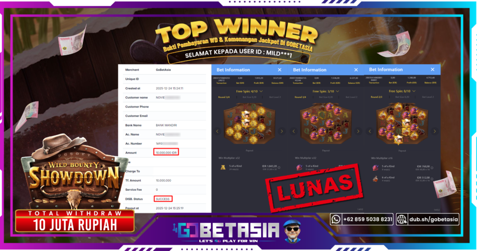 Bukti pembayaran Jackpot di GOBETASIA