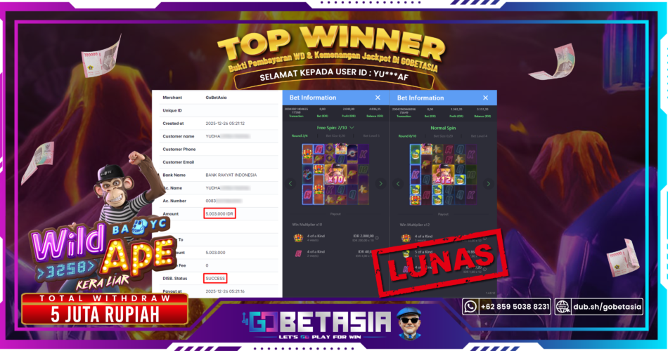 Bukti pembayaran Jackpot di GOBETASIA