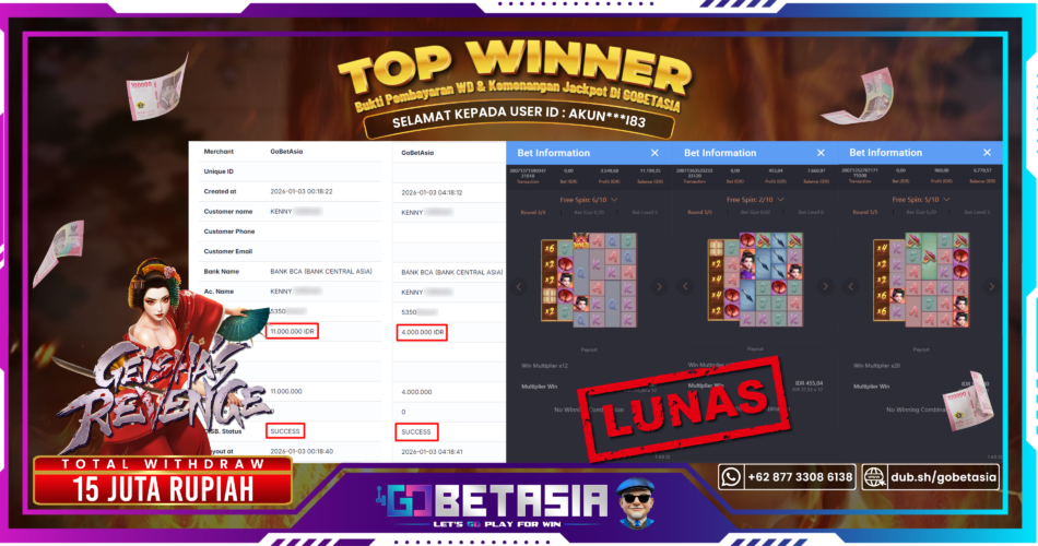 Bukti pembayaran Jackpot di GOBETASIA