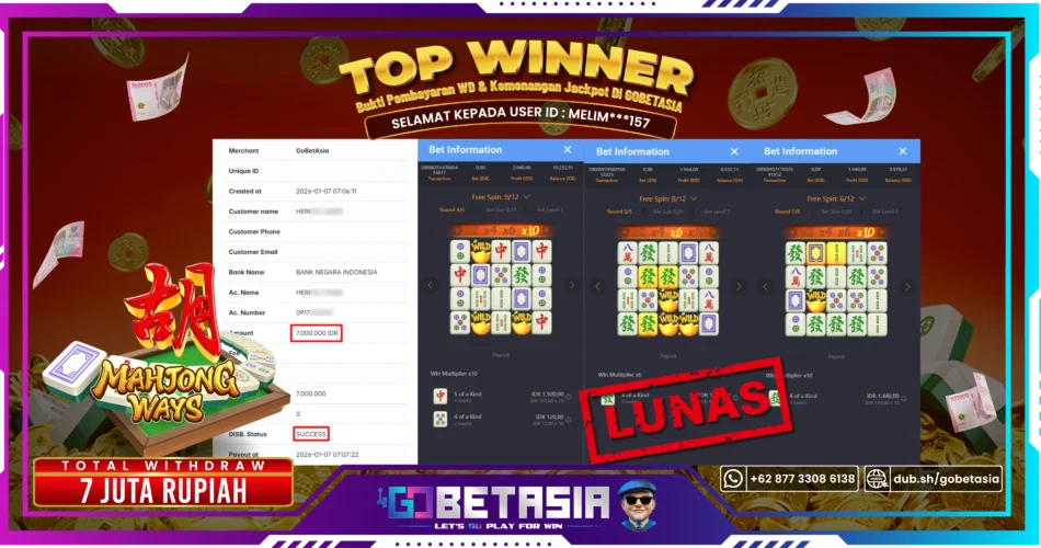 Bukti pembayaran Jackpot di GOBETASIA