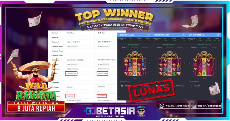 Bukti pembayaran Jackpot di GOBETASIA