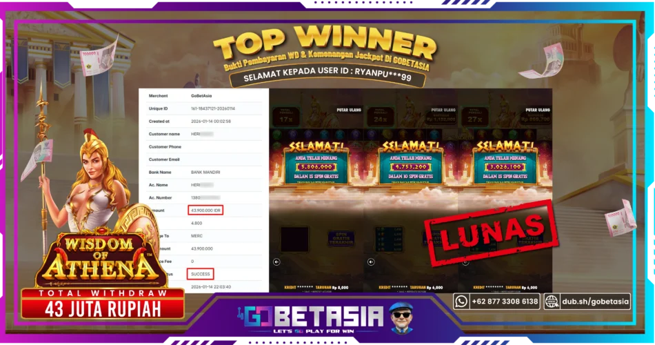 Bukti pembayaran Jackpot di GOBETASIA