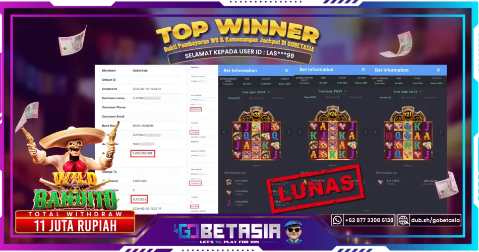 Bukti pembayaran Jackpot di GOBETASIA