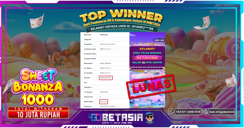 Bukti pembayaran Jackpot di GOBETASIA