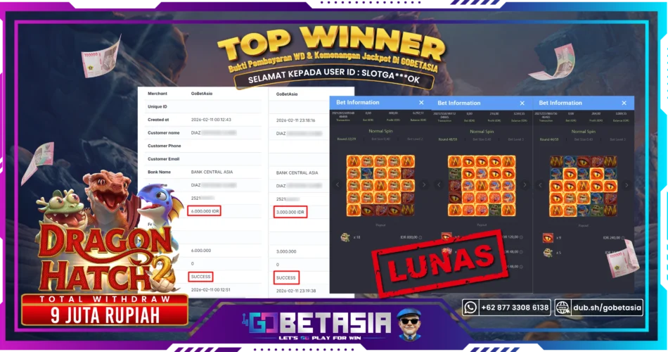 Bukti pembayaran Jackpot di GOBETASIA
