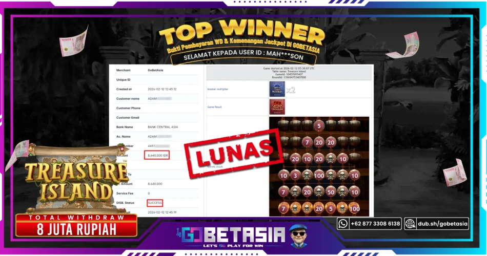 Bukti pembayaran Jackpot di GOBETASIA