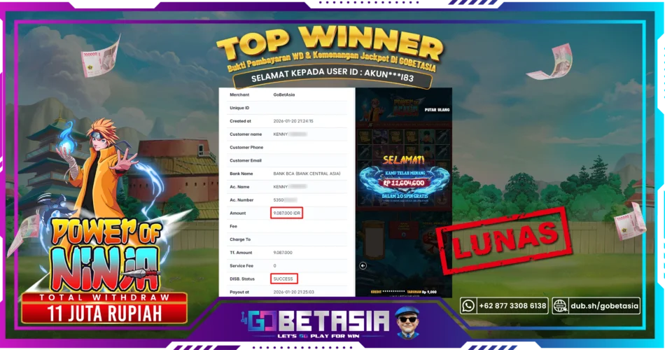 Bukti pembayaran Jackpot di GOBETASIA