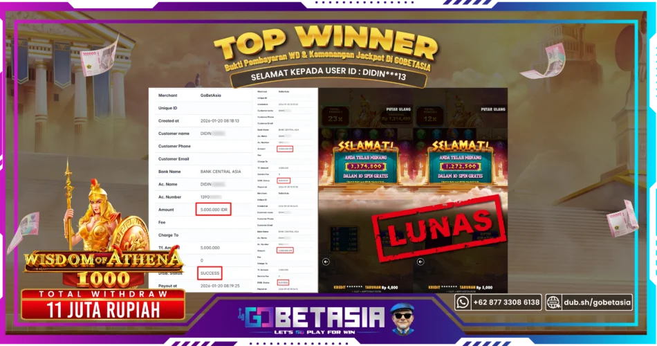 Bukti pembayaran Jackpot di GOBETASIA