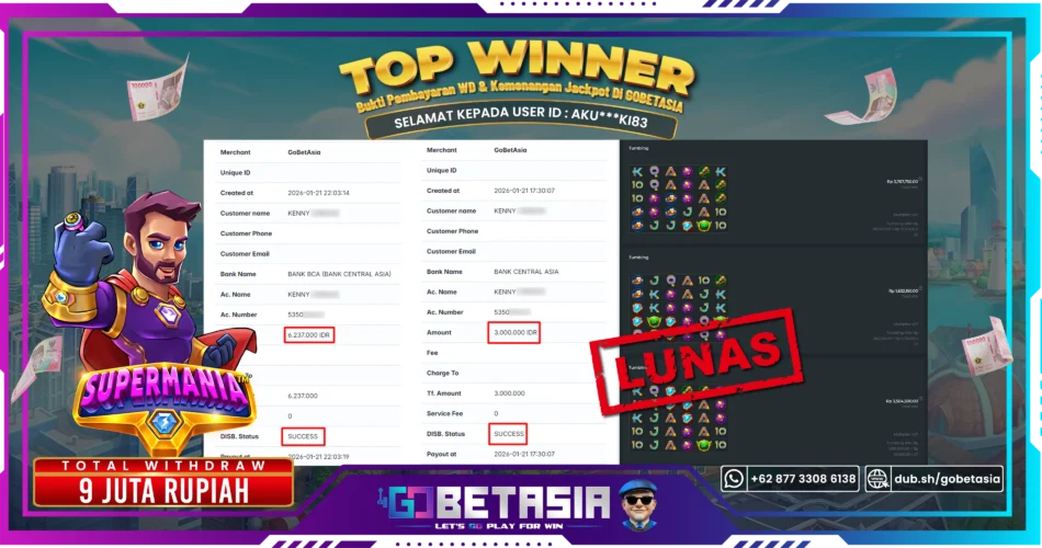 Bukti pembayaran Jackpot di GOBETASIA