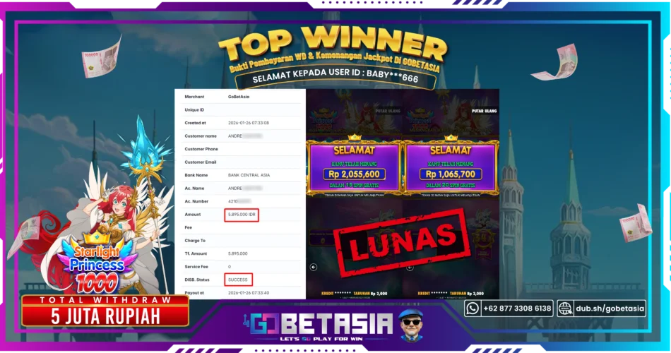 Bukti pembayaran Jackpot di GOBETASIA