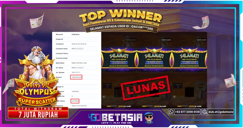 Bukti pembayaran Jackpot di GOBETASIA