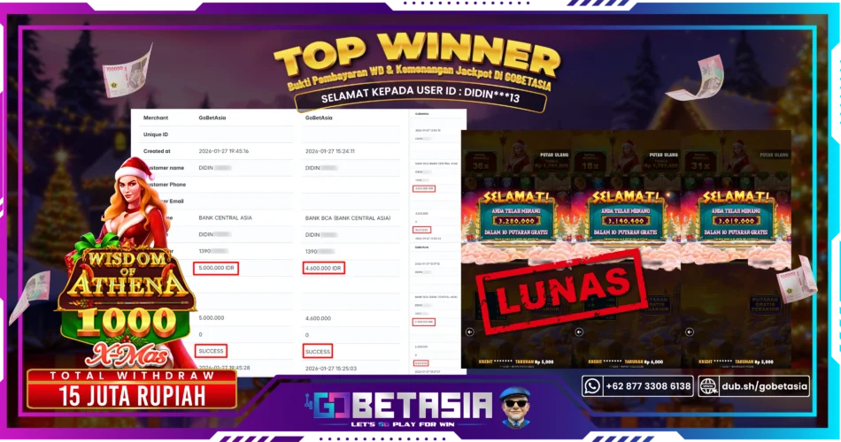Bukti pembayaran Jackpot di GOBETASIA