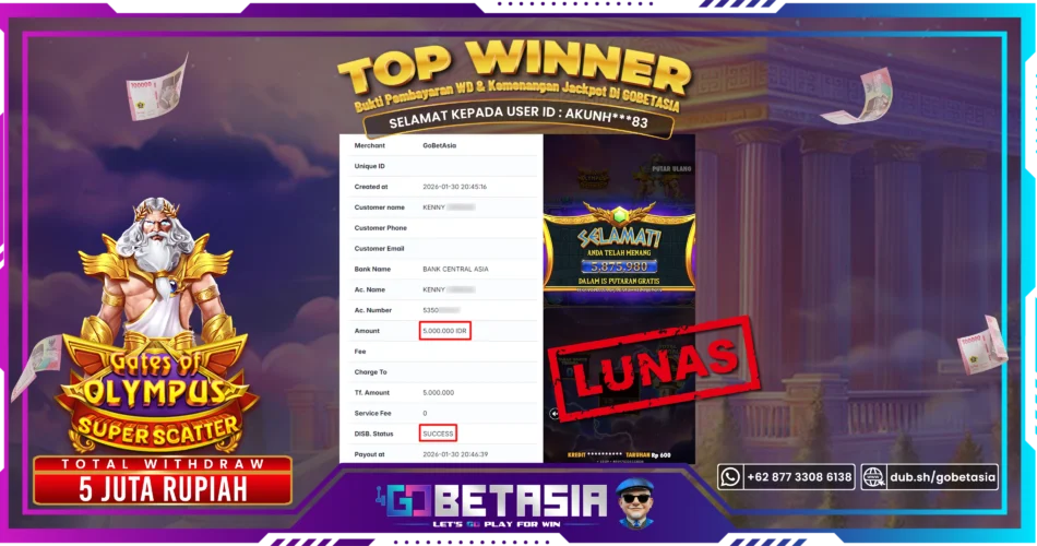 Bukti pembayaran Jackpot di GOBETASIA