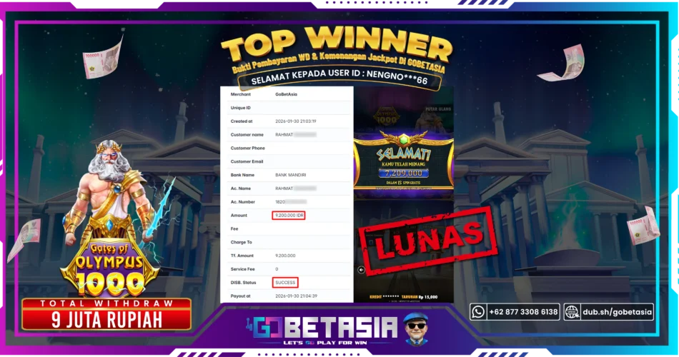 Bukti pembayaran Jackpot di GOBETASIA