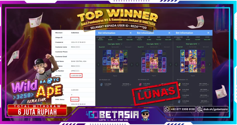 Bukti pembayaran Jackpot di GOBETASIA
